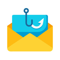 Envelope with fishing hook, symbolizing phishing attacks and email scams, 
