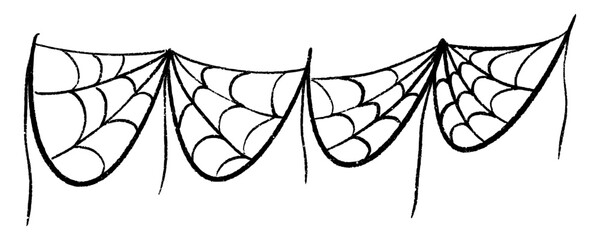 Halloween cobweb garland and spooky web chain for party decor. Hand drawn black illustration with simple rope string. Autumn holiday background for scary festival celebration. Isolated vector design