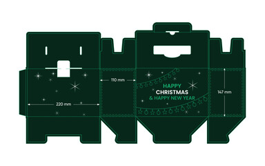 Printable paper gift box packaging dieline template Christmas and New Year theme