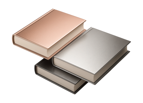 Metallic-covered decorative books for a modern touch in your home office.