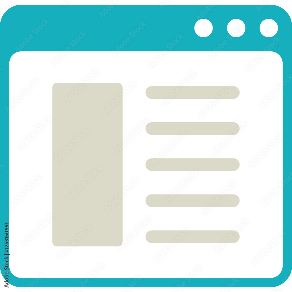 Wall mural a simple flat design icon representing a web browser window with a document layout showing a sidebar