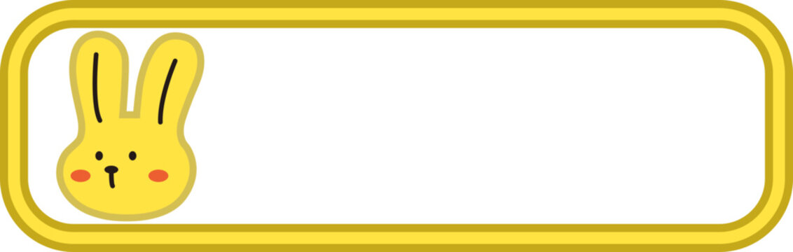 Cute bunny character with blank orange banner frame, kawaii rabbit vector illustration for school name tag or message board