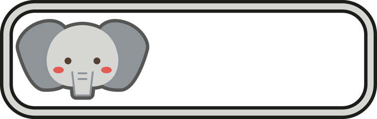 Obraz premium Cute baby elephant character with blank banner frame, kawaii elephant vector illustration for school name tag or message board