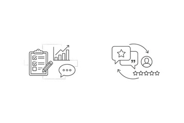 Survey and Testimonial Line Icons, Checklist and Feedback Symbols, Customer Review Stars, Communication and Data Analytics, User Experience, Rating and Comment Design