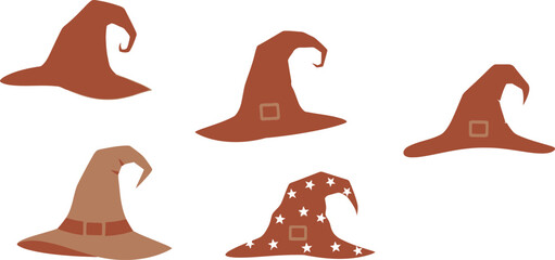 Obraz premium Brown Witch Hat with Magic Sparkles Vector Illustration for Halloween