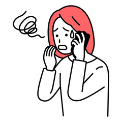 スマートフォンでの通話で困惑する若い女性