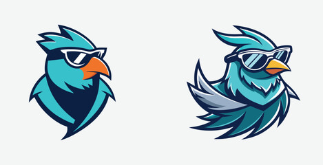 Obraz premium Elegant sharp logotype stylish bird with sunglass logo vector art design illustration