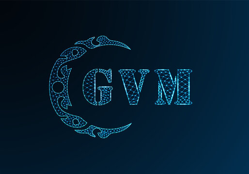 Low poly letter logo GVM design. GVM letter logo low poly vector design on blue color gradient background. GVM logo low poly design
