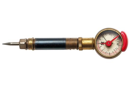 A traditional analog voltmeter with a needle, capturing the essence of retro technology PNG cut out. - Powered by Adobe