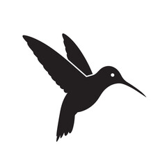 Vector art of silhouette of a hummingbird flying with its wings spread and long beak pointing forward