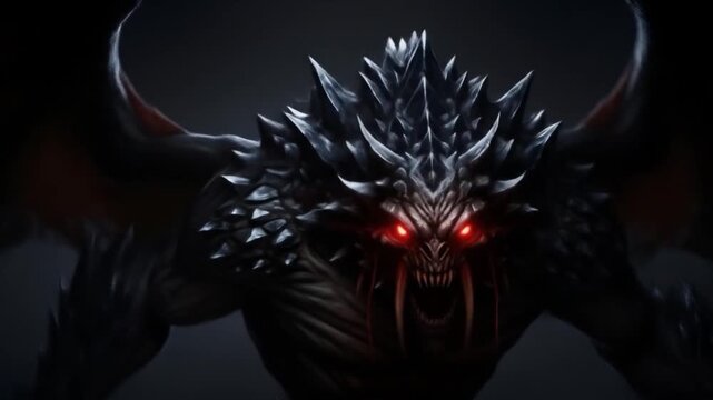 Fierce Dragon with Glowing Red Eyes and Spiky Head.