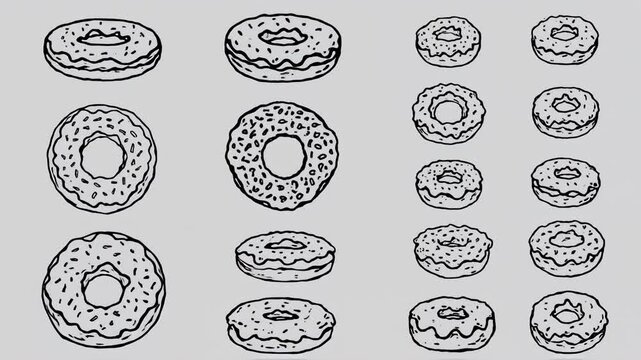 Simple black and white donut illustrations