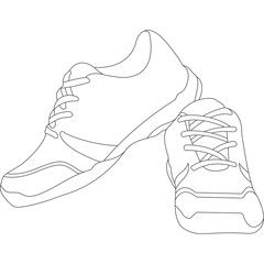 Outline Drawing of Two Athletic Shoes with Laces on a Transparent Background