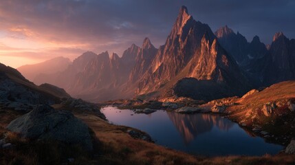 Fototapeta premium Majestic mountain lake sunrise