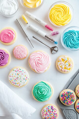 Brightly Decorated Cookies with Frosting Tools