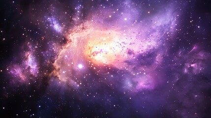 A purple and black background with stars, galaxies, and space dust