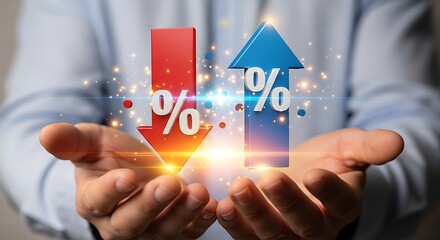 Interest Rate Dynamics Ascending and Descending Percentages Showcased in a Digital Composition