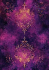 A purple and pink background with ornate patterns