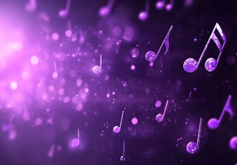 A purple background with musical notes, soft lighting, and a cinematic feel