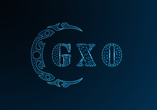 Low poly letter logo GXO design. GXO letter logo low poly vector design on blue color gradient background. GXO logo low poly design