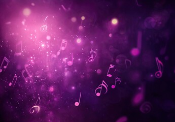 A purple background with musical notes, soft lighting, and a cinematic feel