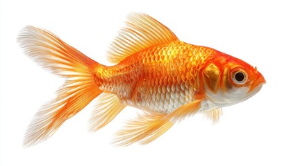 Fototapeta premium Captivating Goldfish Swims Gracefully Underwater Showcasing Vibrant Orange Color and Delicate Fin Movement in a Bright and Clean Background for Stunning Aquatic Imagery