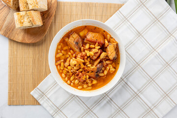 Fabada asturiana bean stew with pork and chorizo