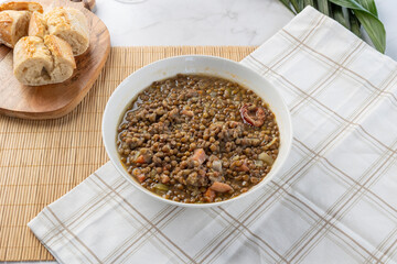 Lentil stew bowl serving comfort food meal