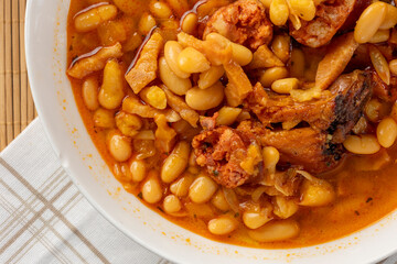 Delicious fabada asturiana stew with beans and chorizo