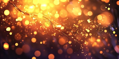 A radiant golden light explosion background with sparkling bokeh lights