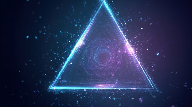 High quality photo of a glowing neon triangle against a dark speckled backdrop