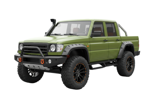 Isolated Green 4x4 Off-Road Truck Ready for Adventure on Back Roads and Trails