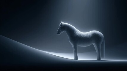 White Horse Sculpture Standing in Pure Light and Shadow