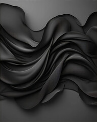 Fototapeta premium Dark Black Silk Fabric Abstract Wave Background Texture