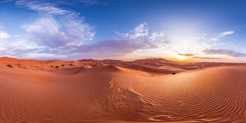 Fototapeta premium Arabian desert landscape with sunset over sand dunes