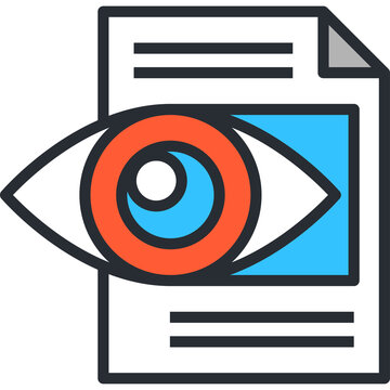 Abstract Illustration of an Eye Observing a Document with Transparent Background Featuring Red Orange and Blue Colors
