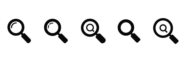 Magnifying glass icon set vector on white background.  search, find, zoom, look, research, investigation, discovery, exploration, analysis, detective, symbol.