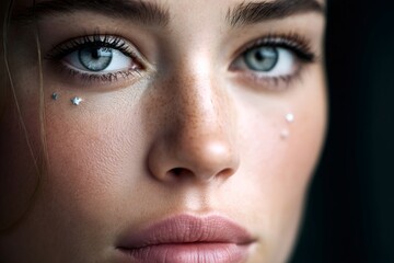 Fototapeta premium Woman's blue eyes with star glitter makeup