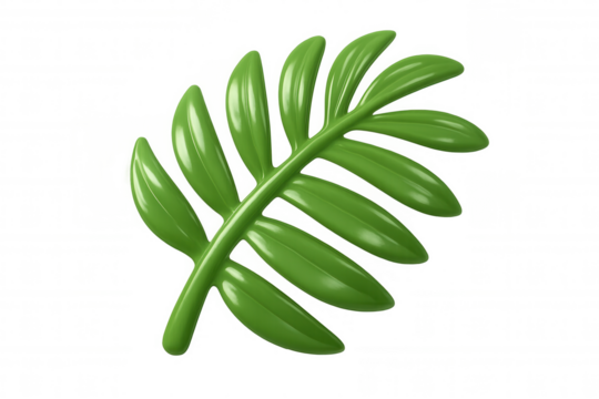 Green glossy tropical plant leaf in 3d illustration rendering, a vibrant natural element with transparent background