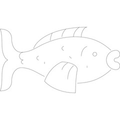 Fototapeta premium Simple outline illustration of a fish with dotted lines on a transparent background representing a grocery item or infographic element