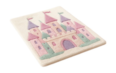 A whimsical castle bedside rug, perfect for adding fantasy to a girl's room.