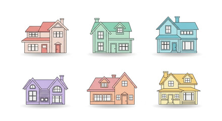 Fototapeta premium Charming collection of houses illustration, each with unique architectural details and a touch of whimsical design