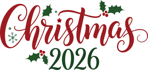 Snowy Merry Christmas 2026 Typography on Blue Background