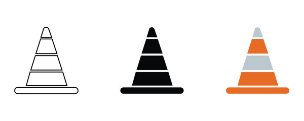 Traffic cone icon set vector on white background. construction, safety, warning, sign, symbol, object, element, symbol.