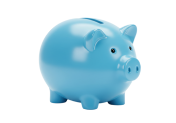 Isolated Shiny Light-Blue Piggy Bank on a Tabletop Surface for Saving Money or Investments