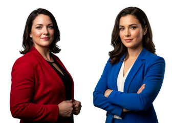 Businesswoman portrait, professional woman portrait, corporate women in red and blue blazers, confident leadership headshot, Isolated on transparent background, png