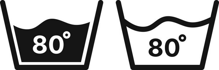 80 degree temperature wash icon set. Laundry Care Symbol. Washing Machine Temperature Settings symbol. Water Temperature wash out sign