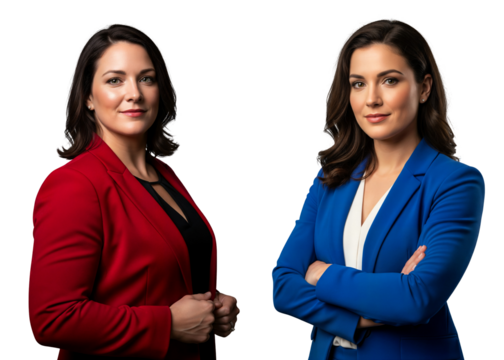 Businesswoman portrait, professional woman portrait, corporate women in red and blue blazers, confident leadership headshot, Isolated on transparent background, png