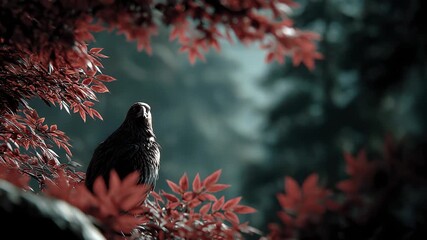 Eagle Stands on Branch with Deep Gaze in Jungle