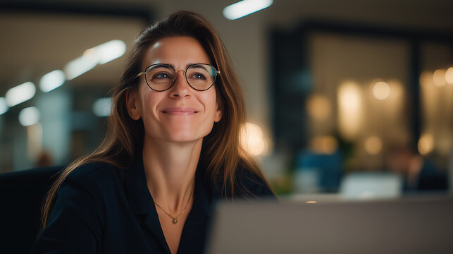 company accountant woman in glasses working at laptop